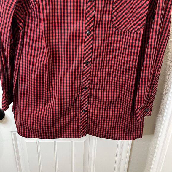 Susan Graver Red Black Plaid Checkered Button Up Long Sleeve Shirt Womens 22W - Picture 3 of 10